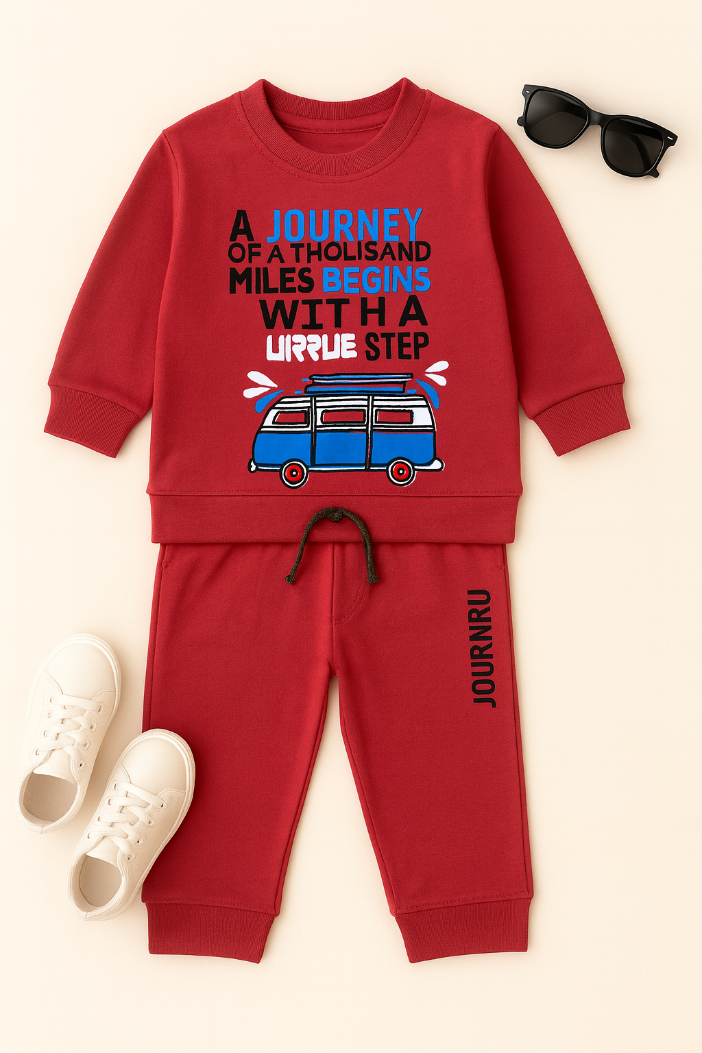 Kidfits Journey Adventure Cotton Tracksuit – Red