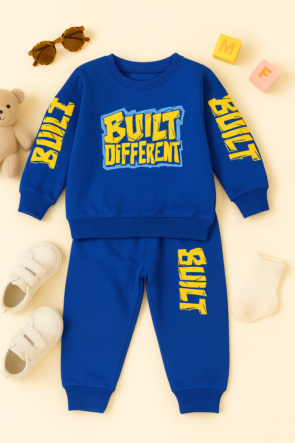 Kidfits Built Different Fleece Tracksuit for Kids – Royal Blue