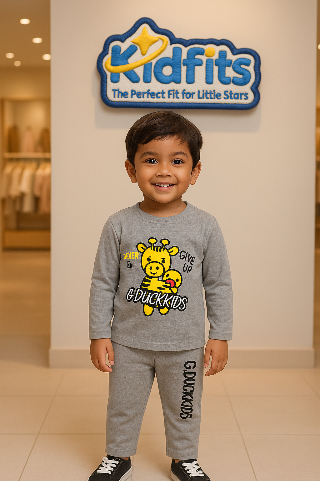 Kidfits “G.Duck Kids” Cotton Tracksuit – Heather Grey