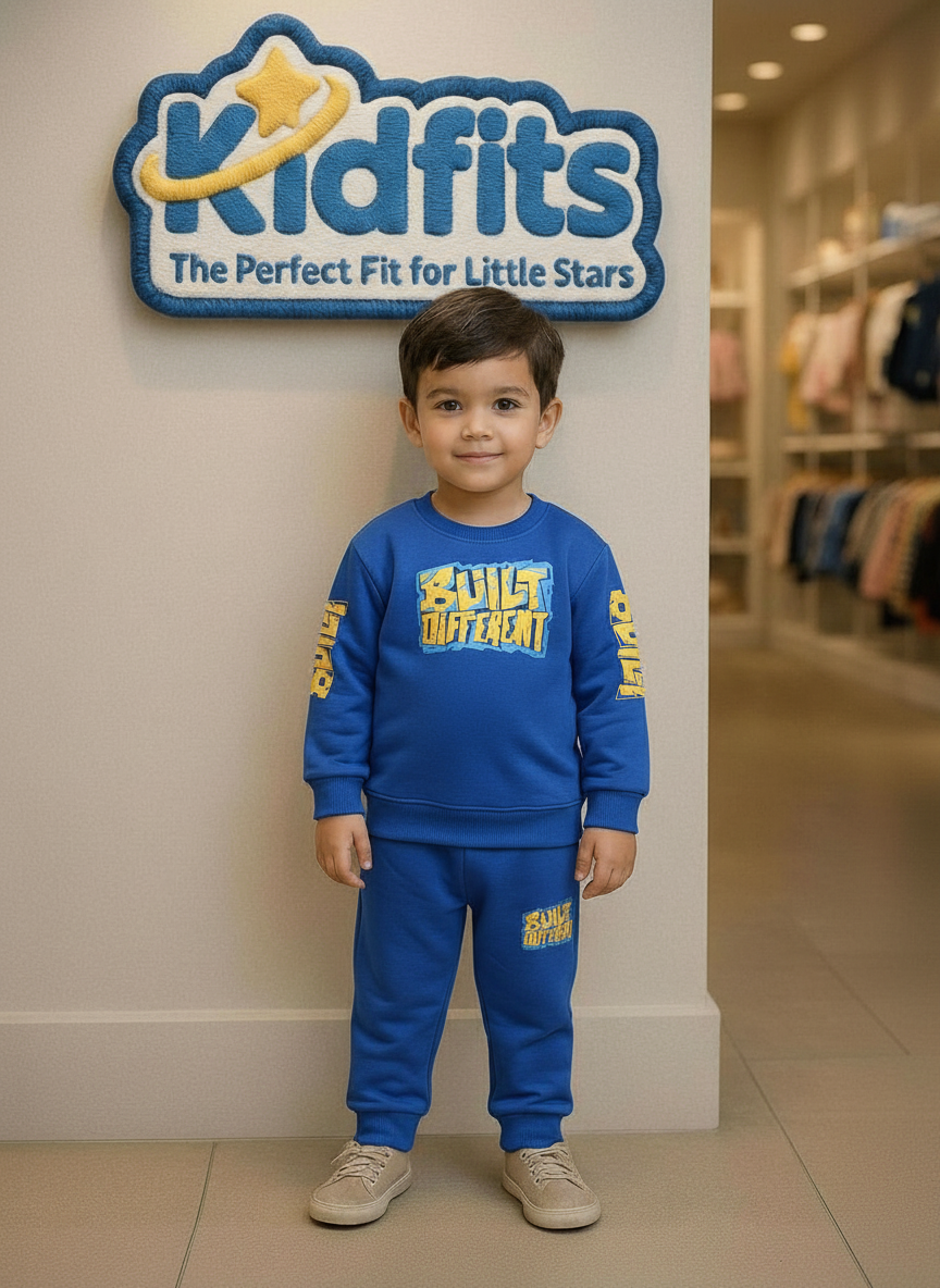 Kidfits Built Different Fleece Tracksuit for Kids – Royal Blue