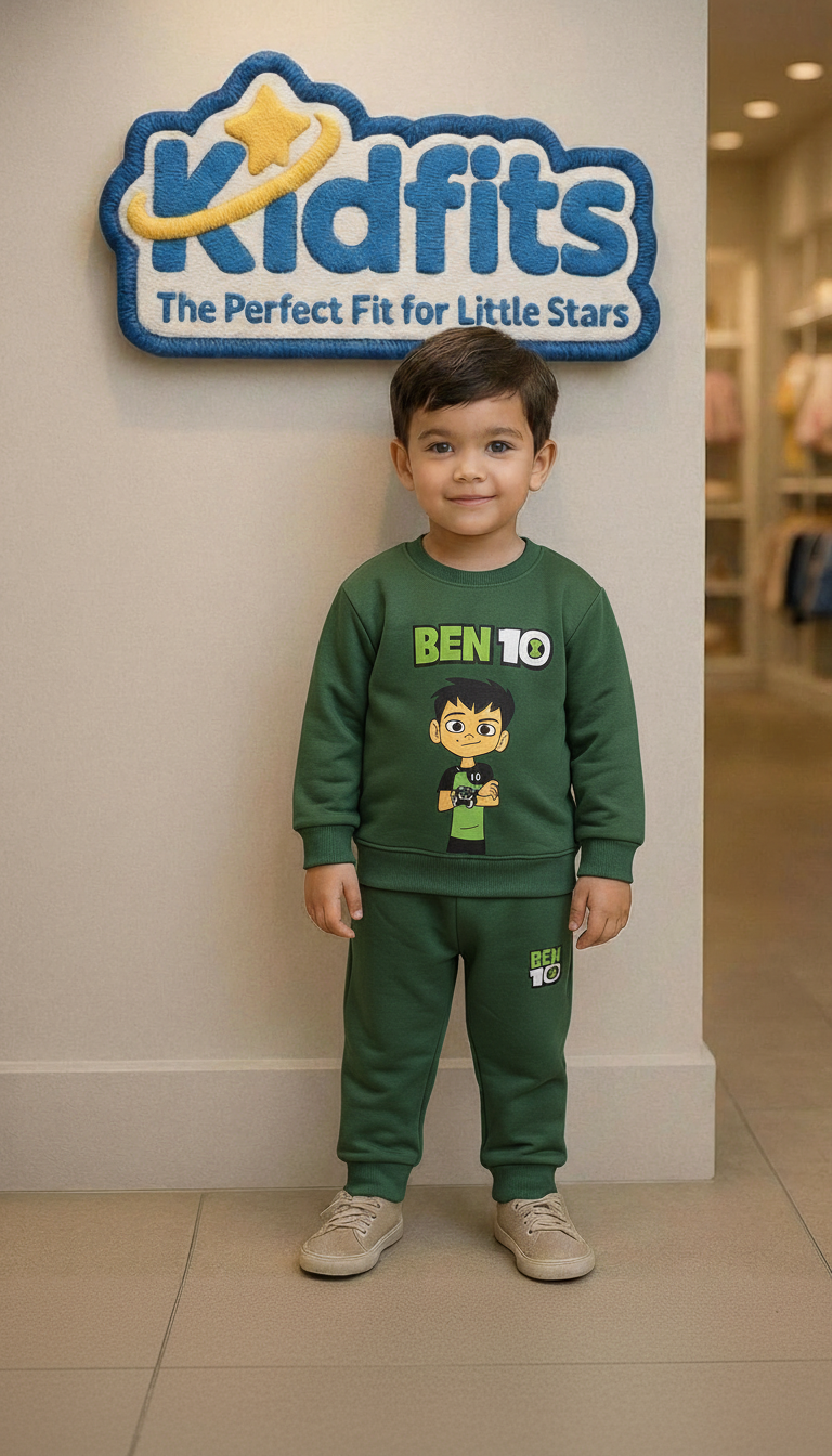 Kidfits Ben 10 Fleece Tracksuit for Kids – Deep Green